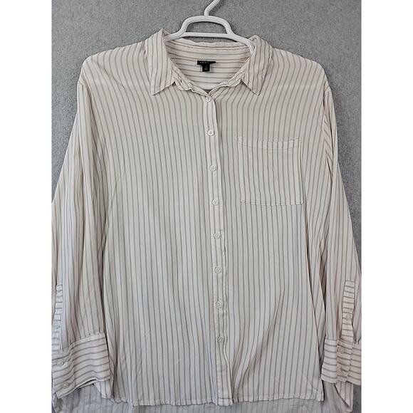 Torrid White Striped LS Button Up Beachy Casual Shirt Women's Plus 1X Stretch - Picture 2 of 12
